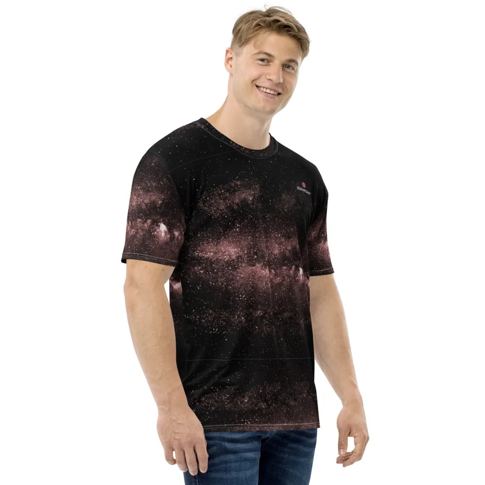 Light Pink Galaxy Men's T-shirt, Galaxies Space Futuristic Tees For Men-Made in USA/EU/MX