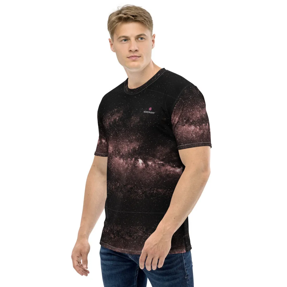 Light Pink Galaxy Men's T-shirt, Galaxies Space Futuristic Tees For Men-Made in USA/EU/MX