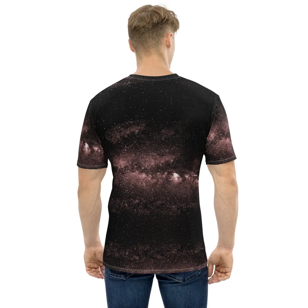 Light Pink Galaxy Men's T-shirt, Galaxies Space Futuristic Tees For Men-Made in USA/EU/MX