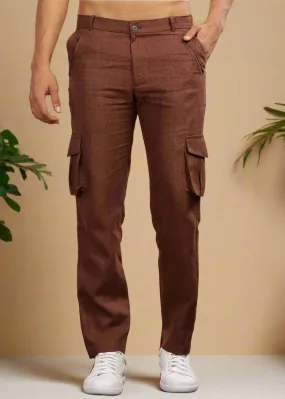 Linen Cargo Pants For Men - Amber Brown