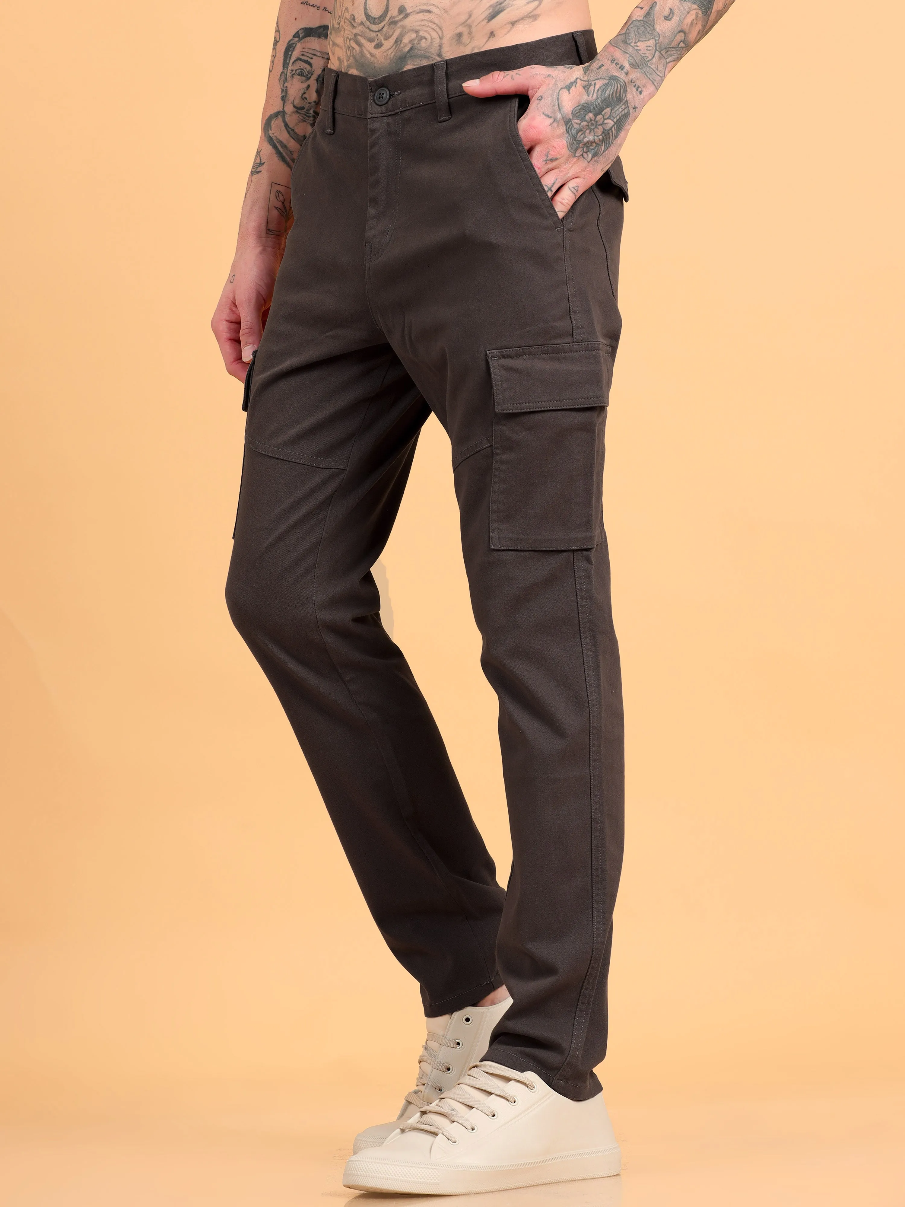 Men 2 Cotton Regular Fit Cargo Trousers, GRAPHITE GREY NAVY