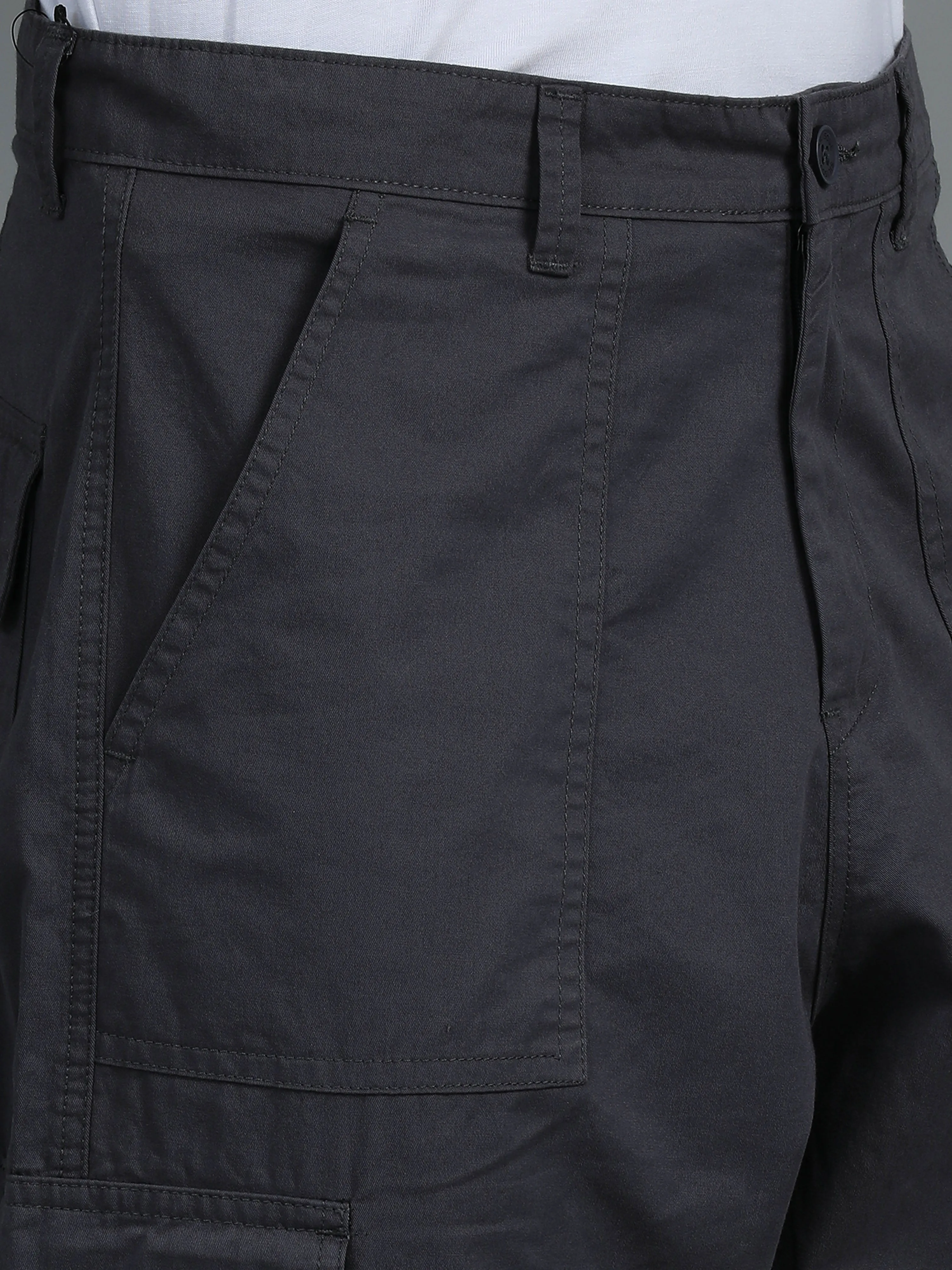 Men 2 Cotton Relaxed Fit Cargo Trousers, Charcoal Grey Black