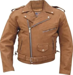 Men's Brown Leather Deluxe Motorcycle Jacket With Side Laces