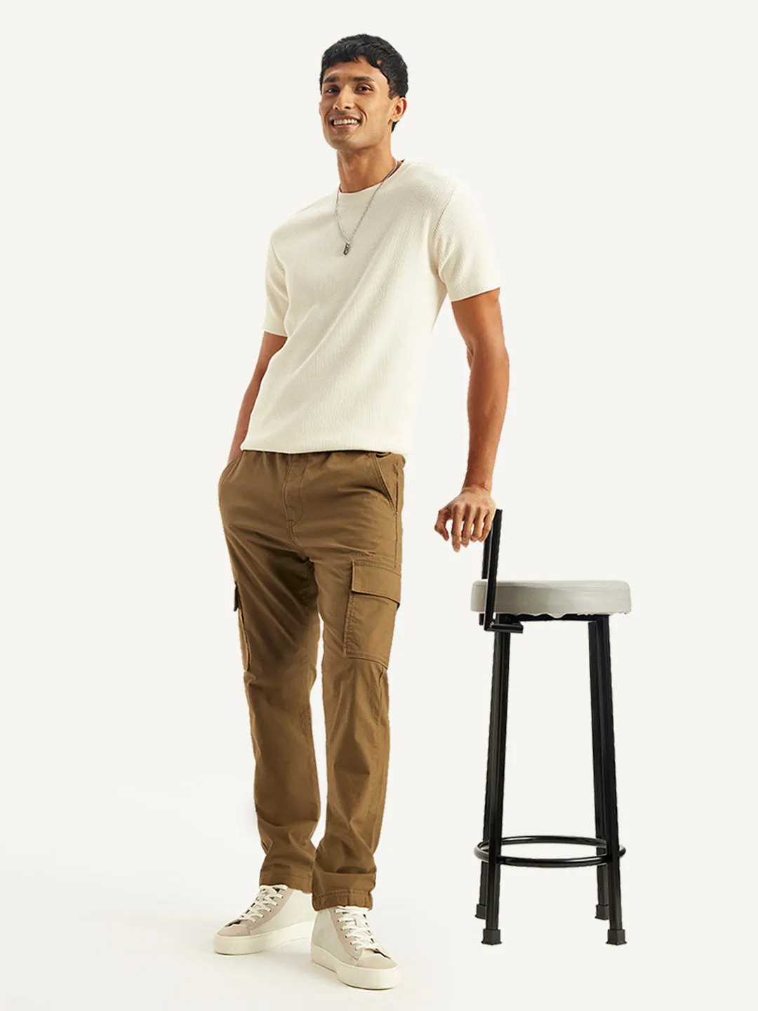 Men's Brown Regular Fit Cargo Trousers