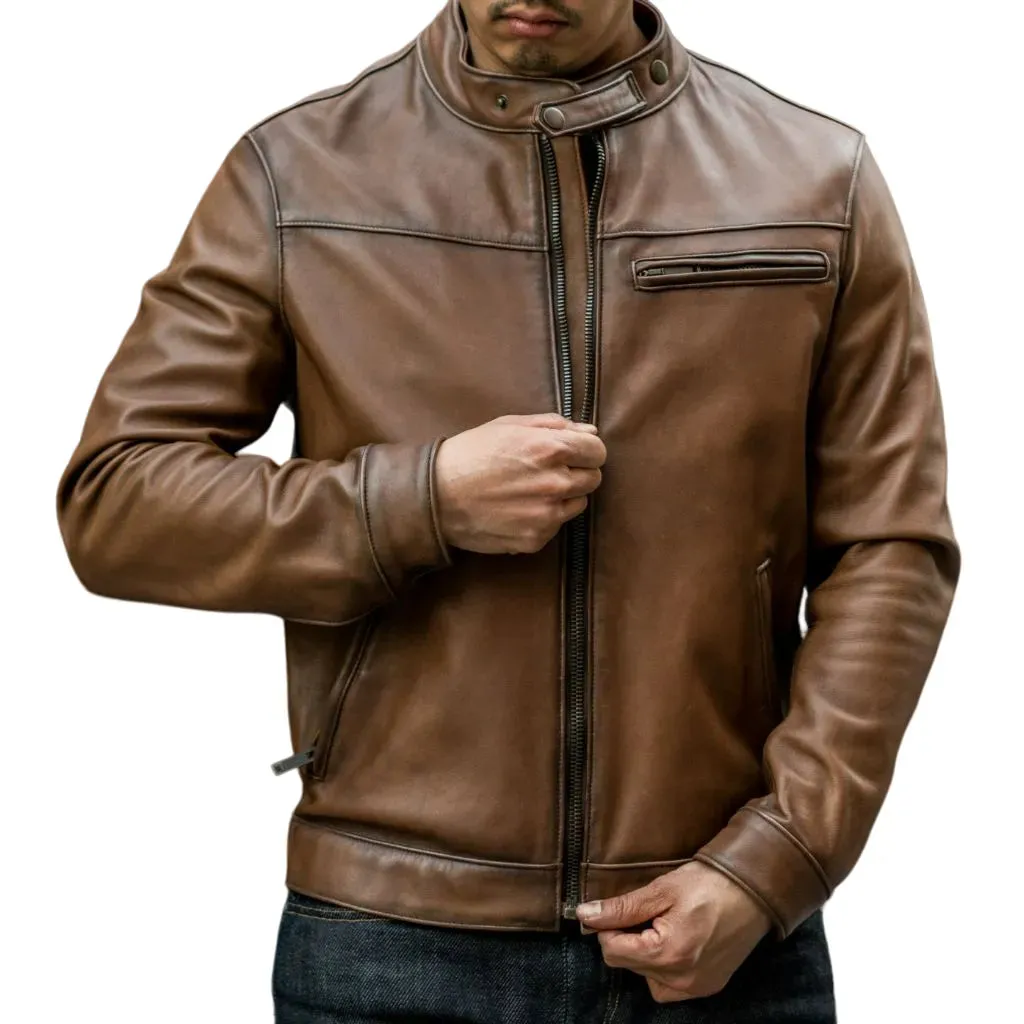 Mens Brown Roadster Leather Jacket