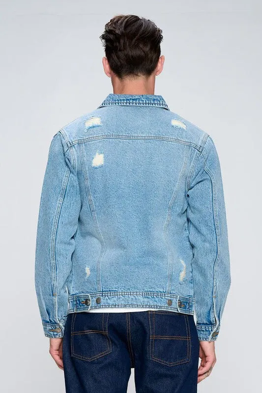 Men's Denim Jacket with Distressed