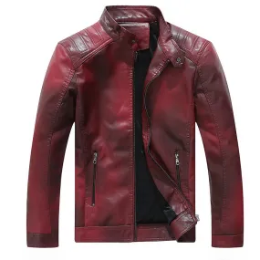 Men's Gradient PU Stand Collar Leather Jacket