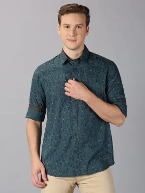 MEN'S GREEN PRINT SLIM FIT SHIRT