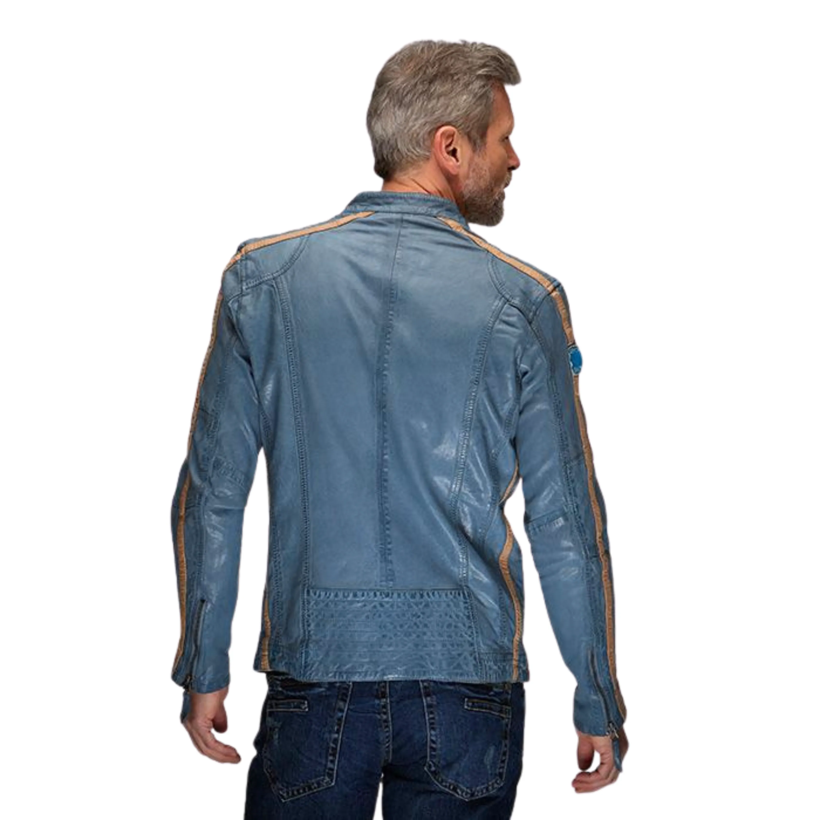 Men's Lambskin Leather Racing Jacket in Gulf Blue