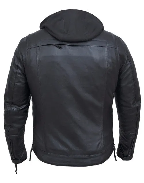 Men's Leather Jacket with Zip Off Hoodie 6905.LA MJ