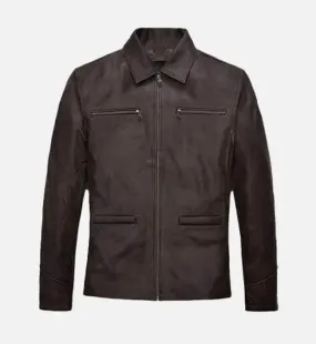 Men's Regular Fit Brown Leather Jacket