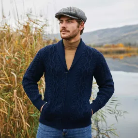 Men's Shawl Neck Zipper Knit Cardigan, Navy