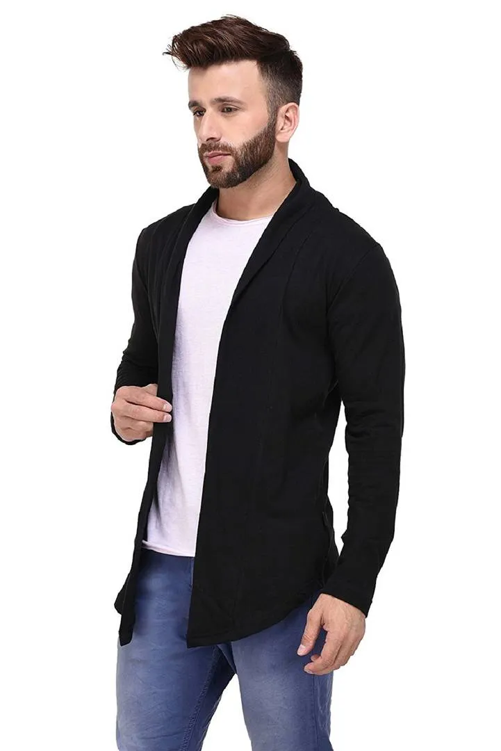 Men's Solid Black Cotton Cardigan Sweaters