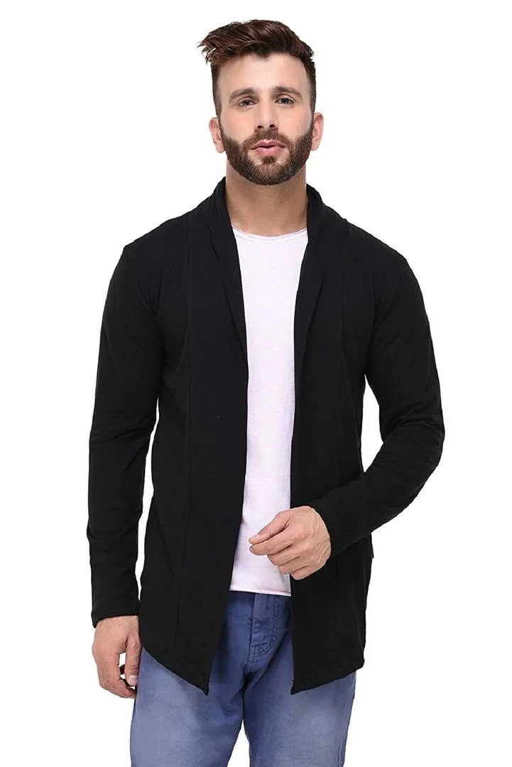 Men's Solid Black Cotton Cardigan Sweaters