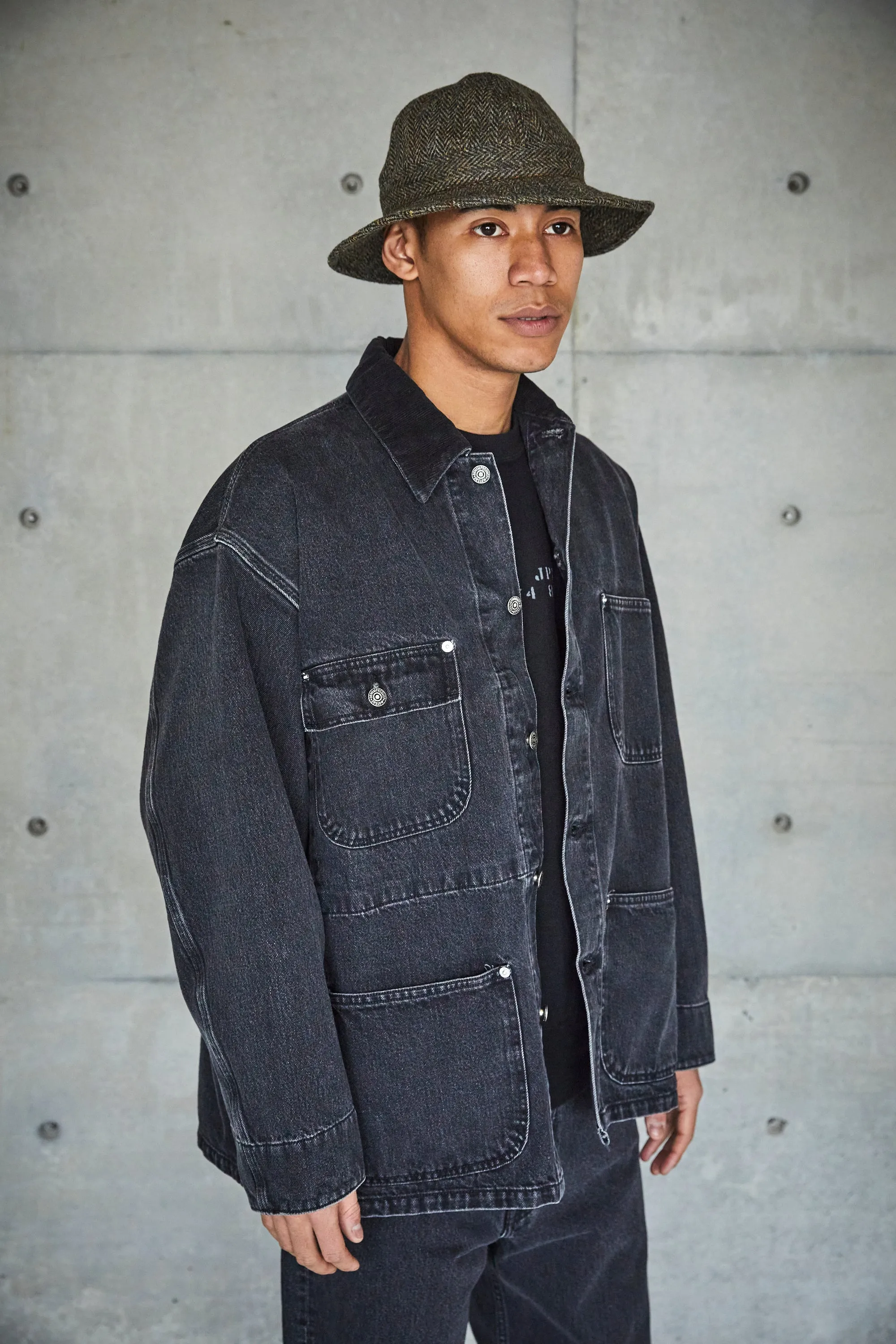 orSlow Loose Fit Coverall - Black Denim Stone D61S