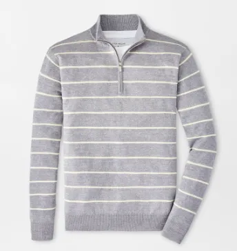 PETER MILLAR 1/4 Zip Eastham Striped Sweater Grey