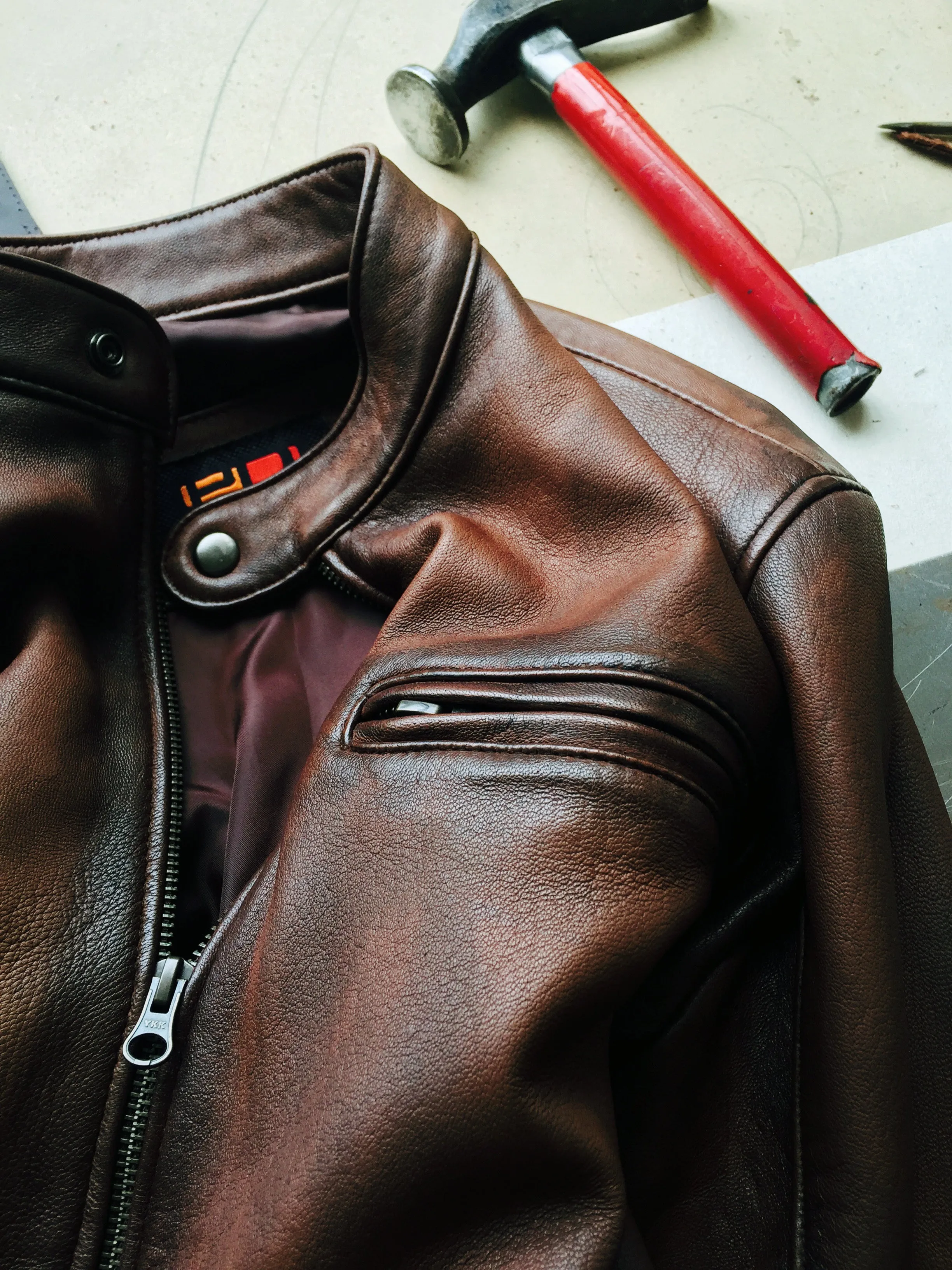 R79 HB Leather Jacket Luxury Cafe Racer Antique Brown Vintage Fit Hand Burnished