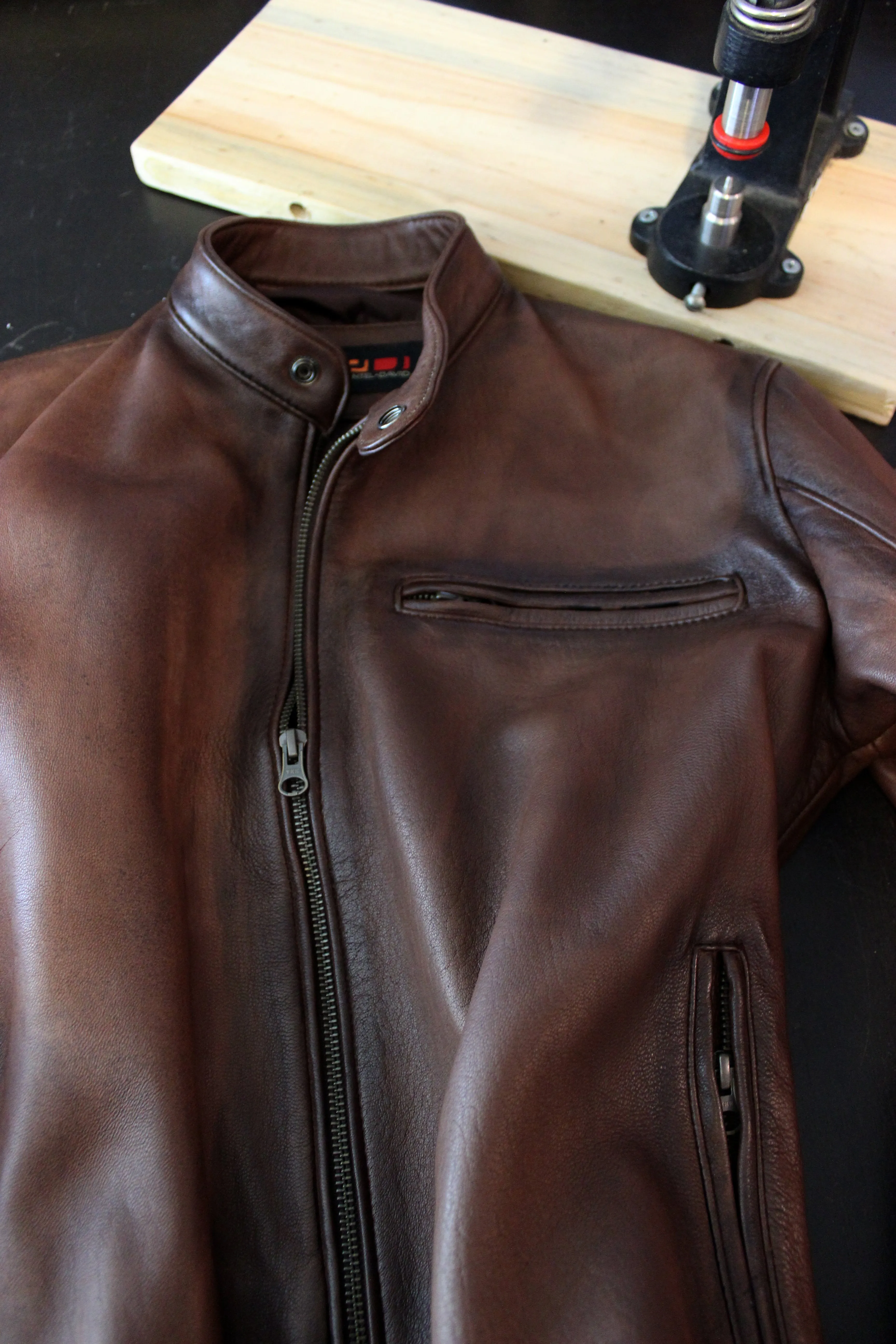 R79 HB Leather Jacket Luxury Cafe Racer Antique Brown Vintage Fit Hand Burnished