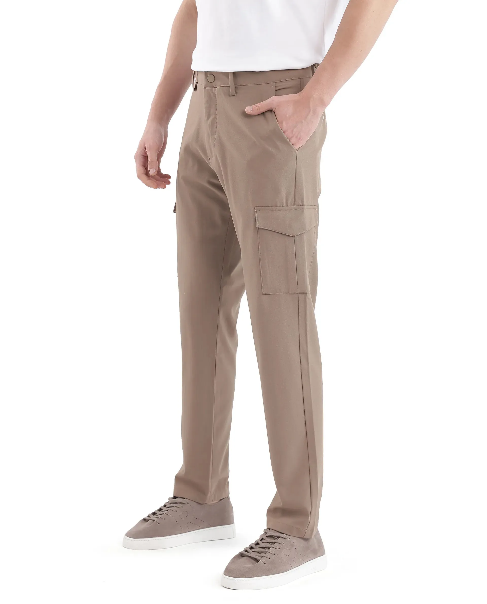 Rare Rabbit Men Traco Dark Beige Button And Zip Closure Plain Trouser