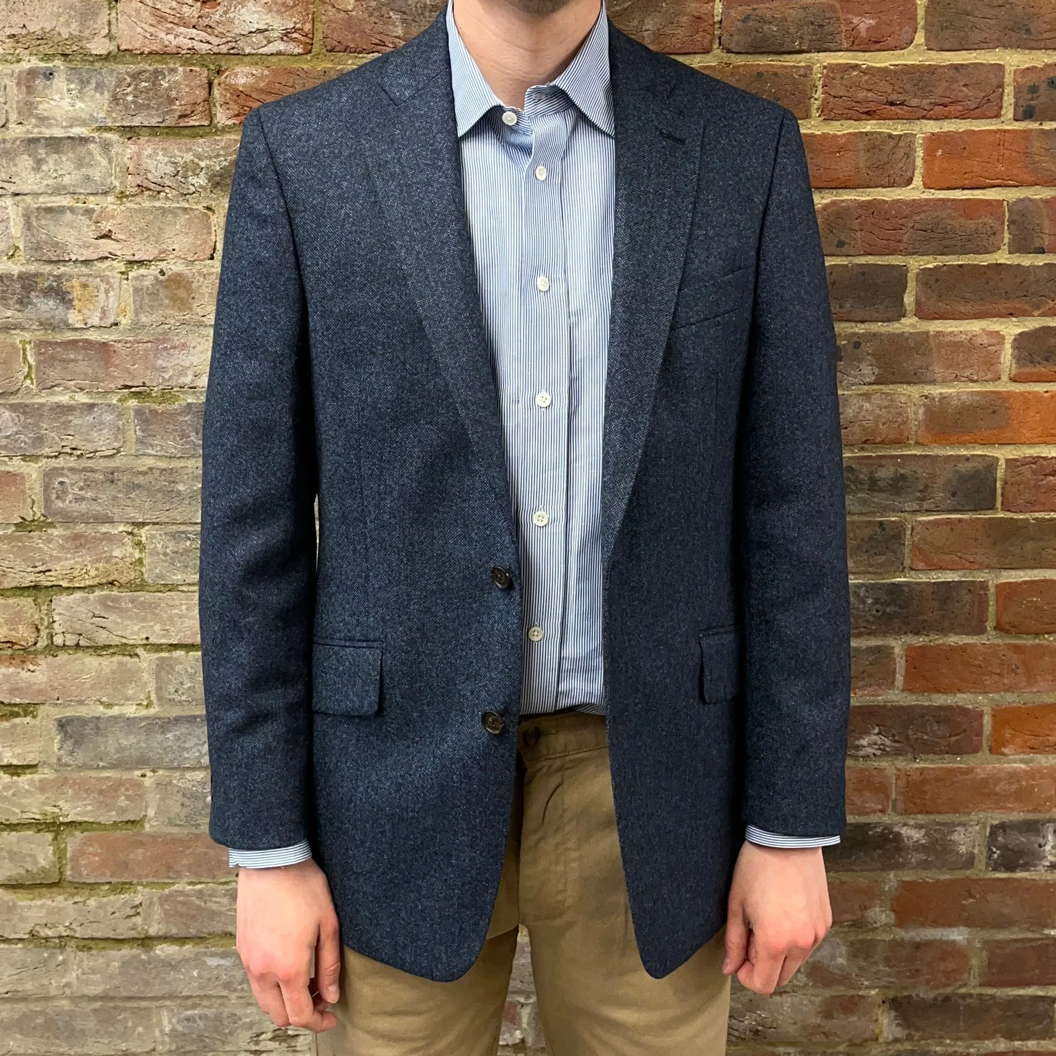 Regent - 'Harvey' Jacket - Navy with Blue Fleck Wool 350g - Abraham Moon