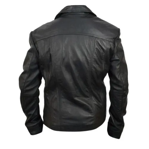 RW Authentic Sheepskin New Brad Pitt Killing Them Softly Genuine Leather Jacket Black Sheepskin Leather