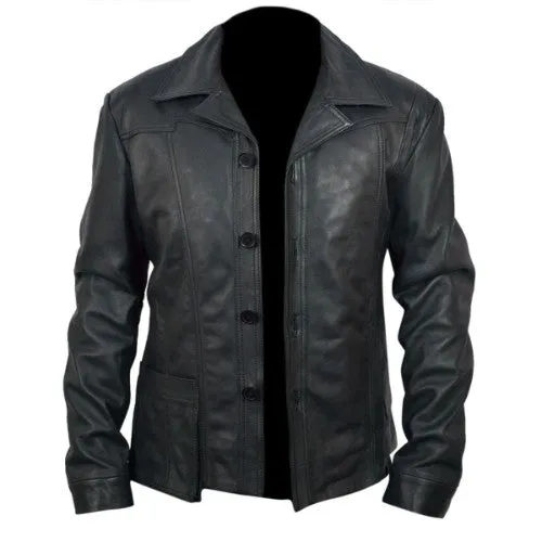 RW Authentic Sheepskin New Brad Pitt Killing Them Softly Genuine Leather Jacket Black Sheepskin Leather