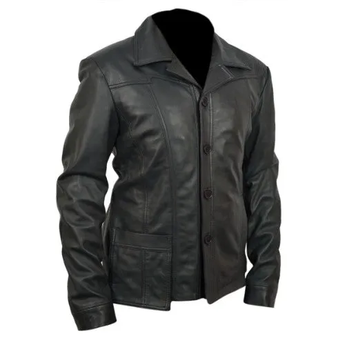 RW Authentic Sheepskin New Brad Pitt Killing Them Softly Genuine Leather Jacket Black Sheepskin Leather