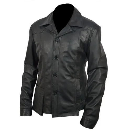 RW Authentic Sheepskin New Brad Pitt Killing Them Softly Genuine Leather Jacket Black Sheepskin Leather