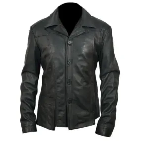 RW Authentic Sheepskin New Brad Pitt Killing Them Softly Genuine Leather Jacket Black Sheepskin Leather