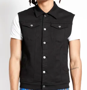 Slim Fit Black Denim Vest