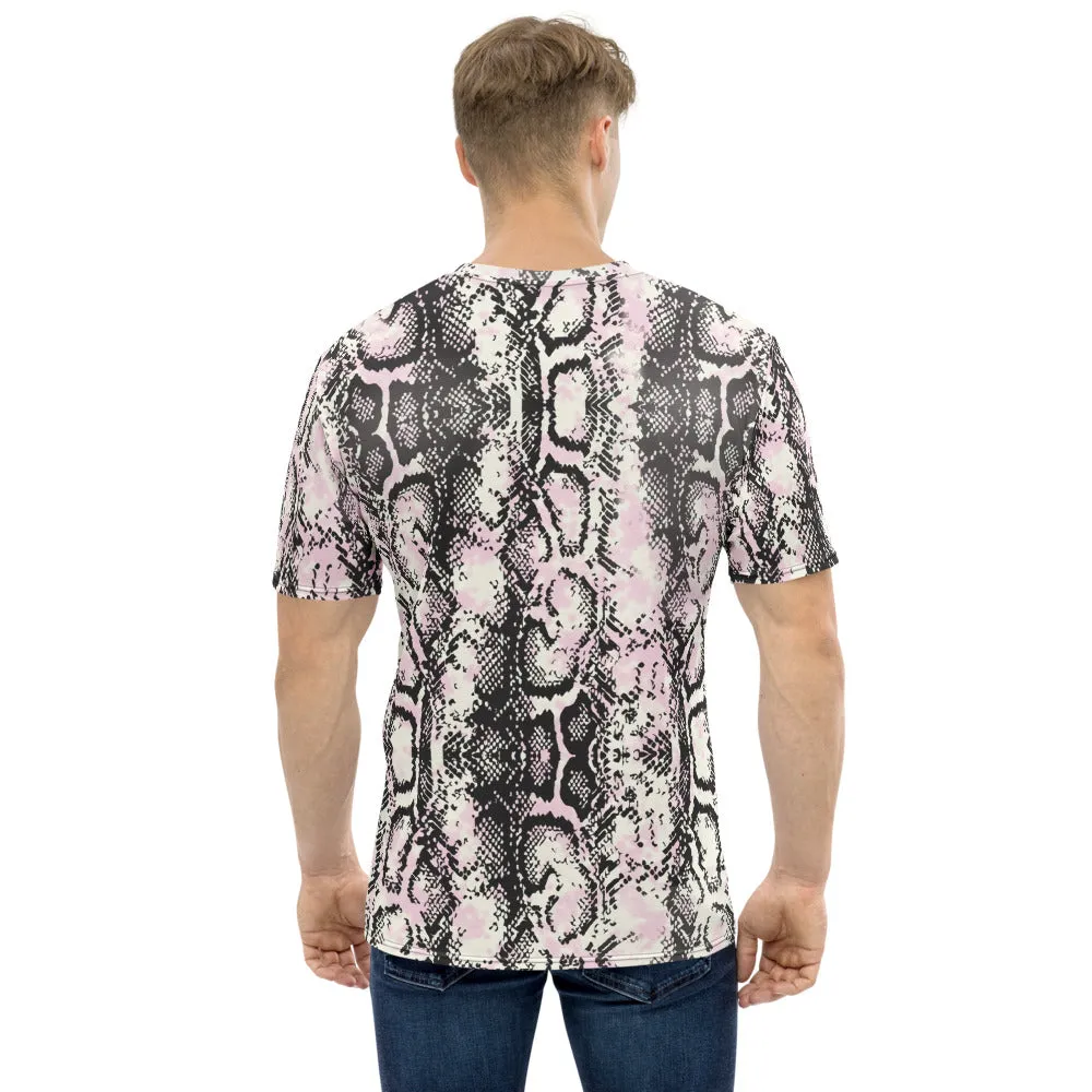 Snake Print Men's T-Shirt, Python Snakeskin Reptile Luxury Tees For Men-Made in USA/EU/MX