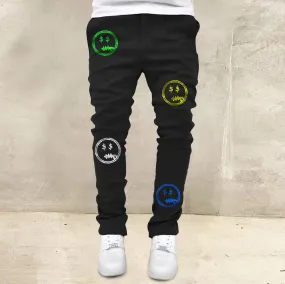 Street style colored money smiley print sports trousers