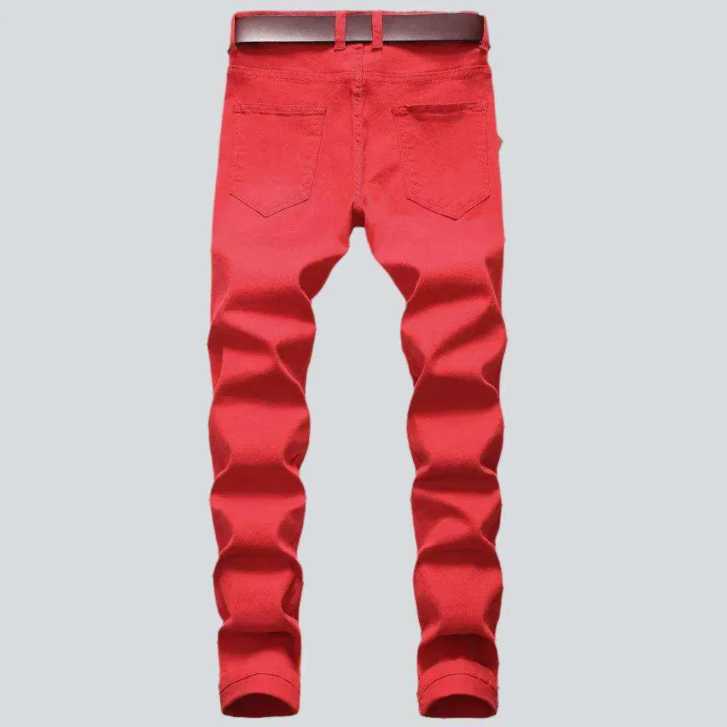 Stretch distressed color men's jeans