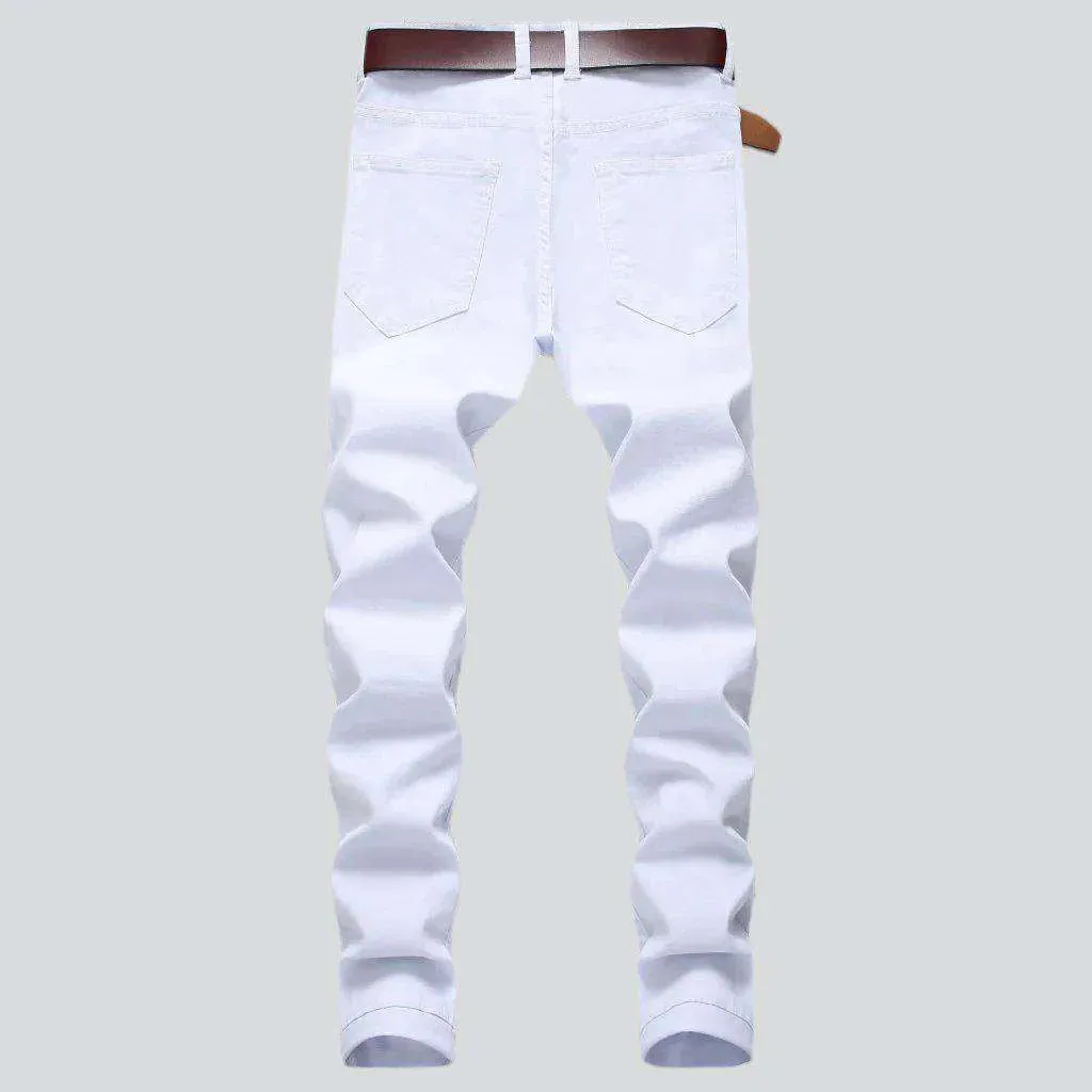 Stretch distressed color men's jeans