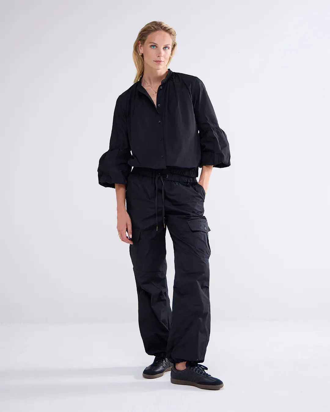 Taffeta Cargo Trousers in Black