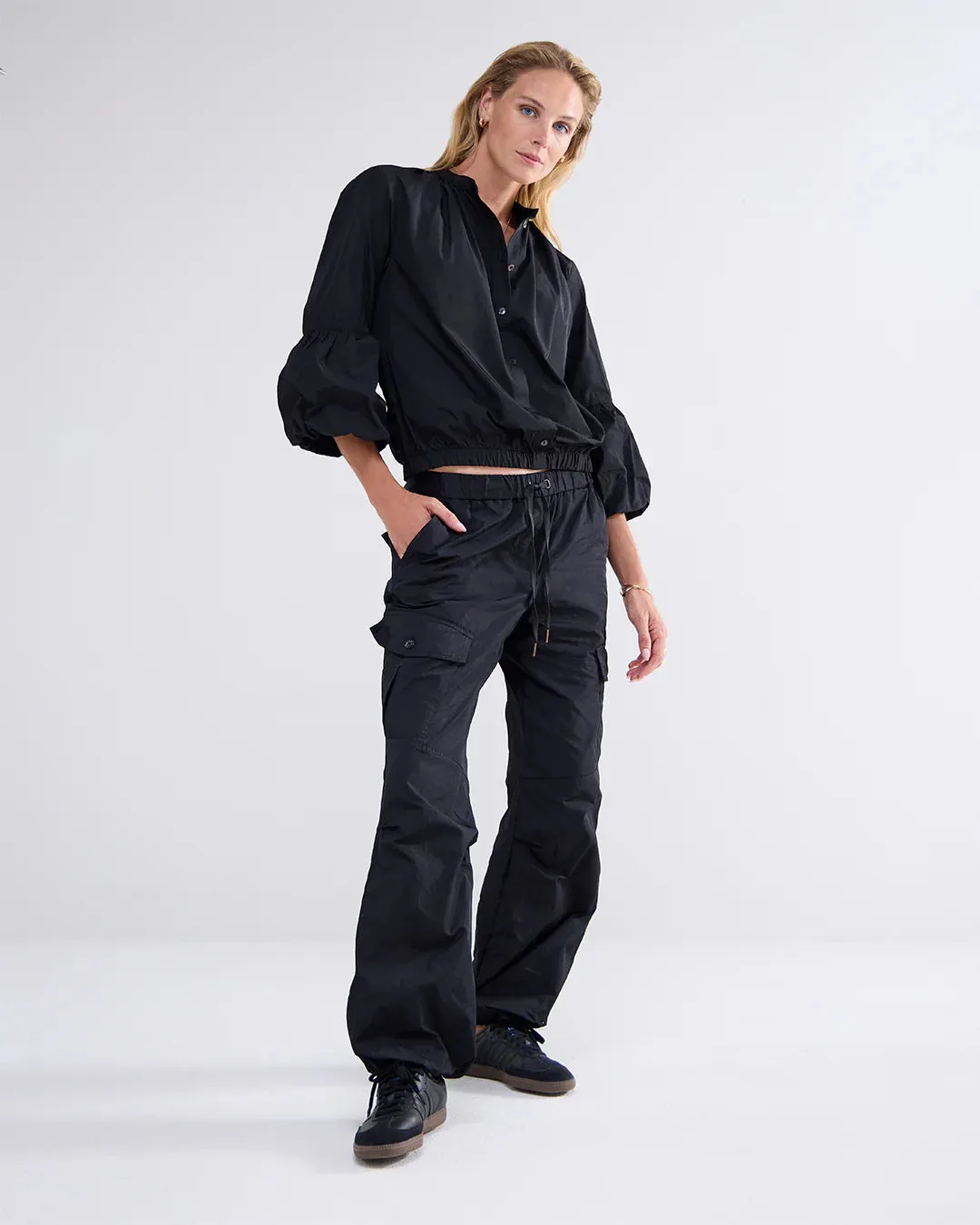 Taffeta Cargo Trousers in Black