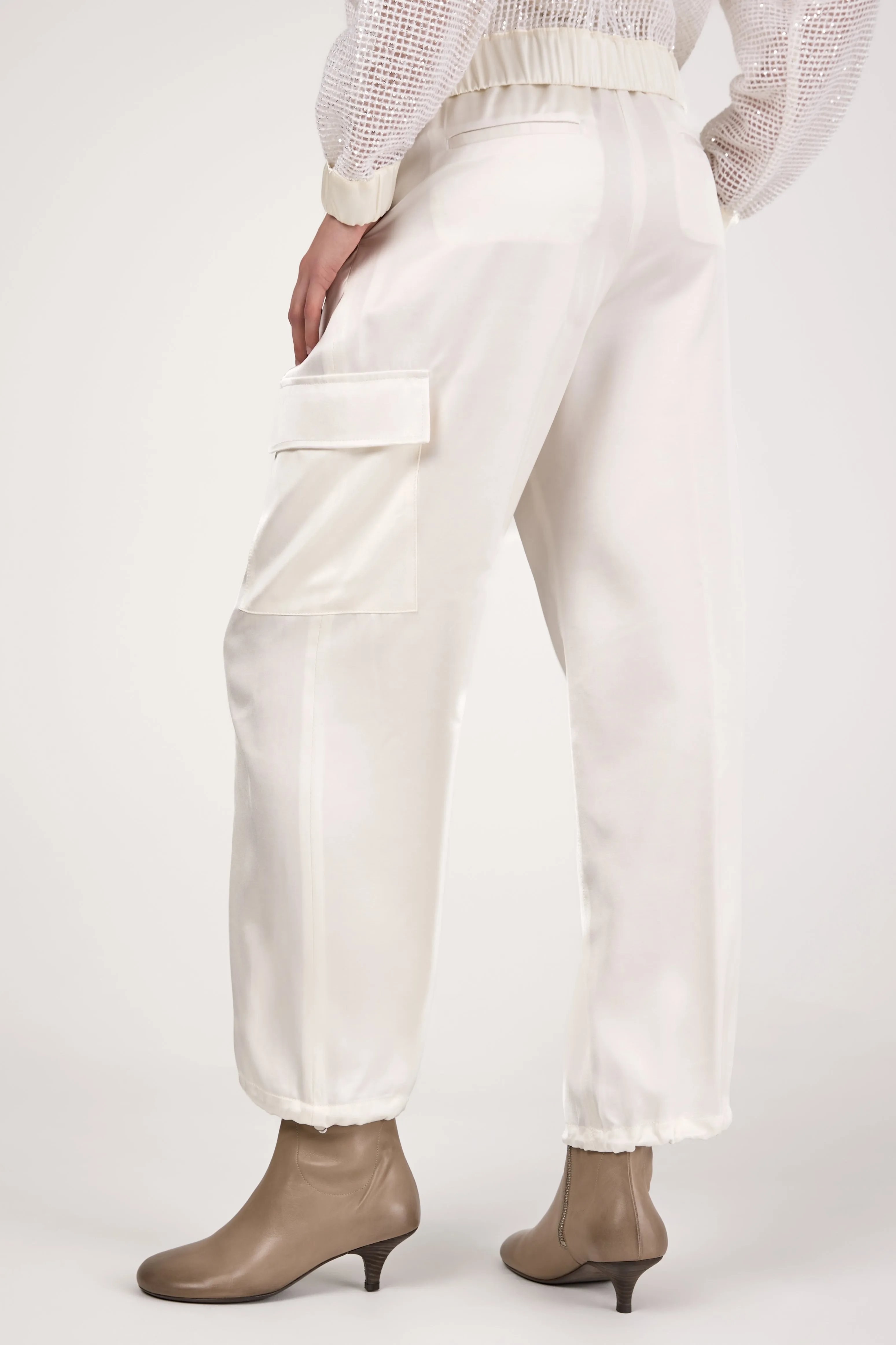 Viscose Satin Cargo Pant in Natural White