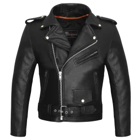 VL516S Men's Basic Classic Motorcycle Jacket Plain Side w/Belted Waist