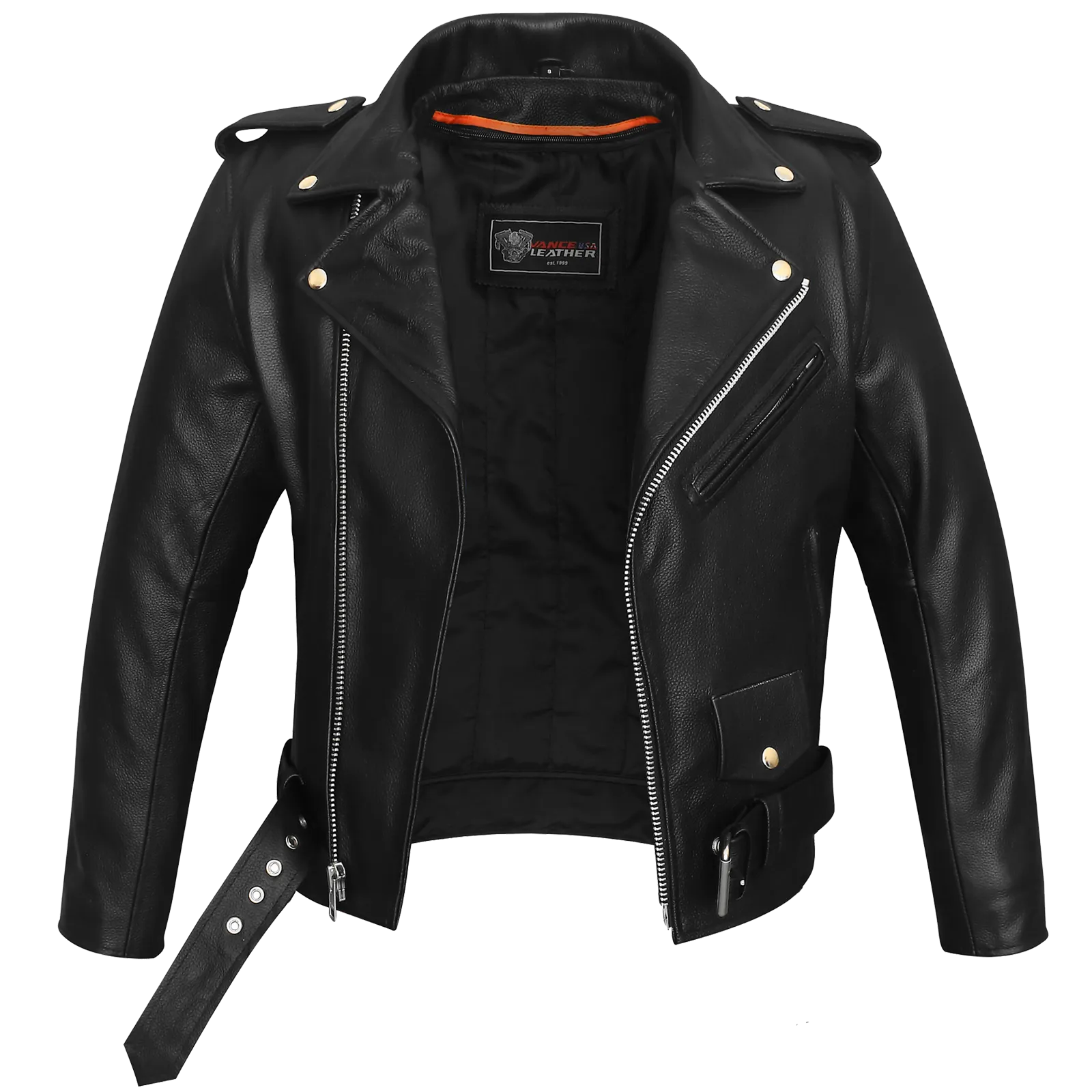 VL516S Men's Basic Classic Motorcycle Jacket Plain Side w/Belted Waist