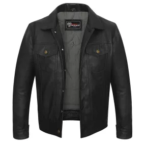 VL555B Vance Leathers' Men's Black Motorcycle Trucker Leather Jacket