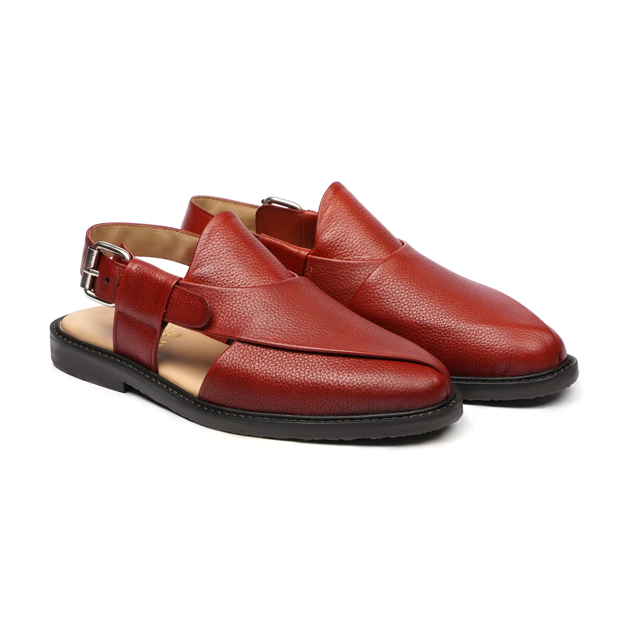 Yachi - Men's Oxblood Pebble Grain Leather Sandal